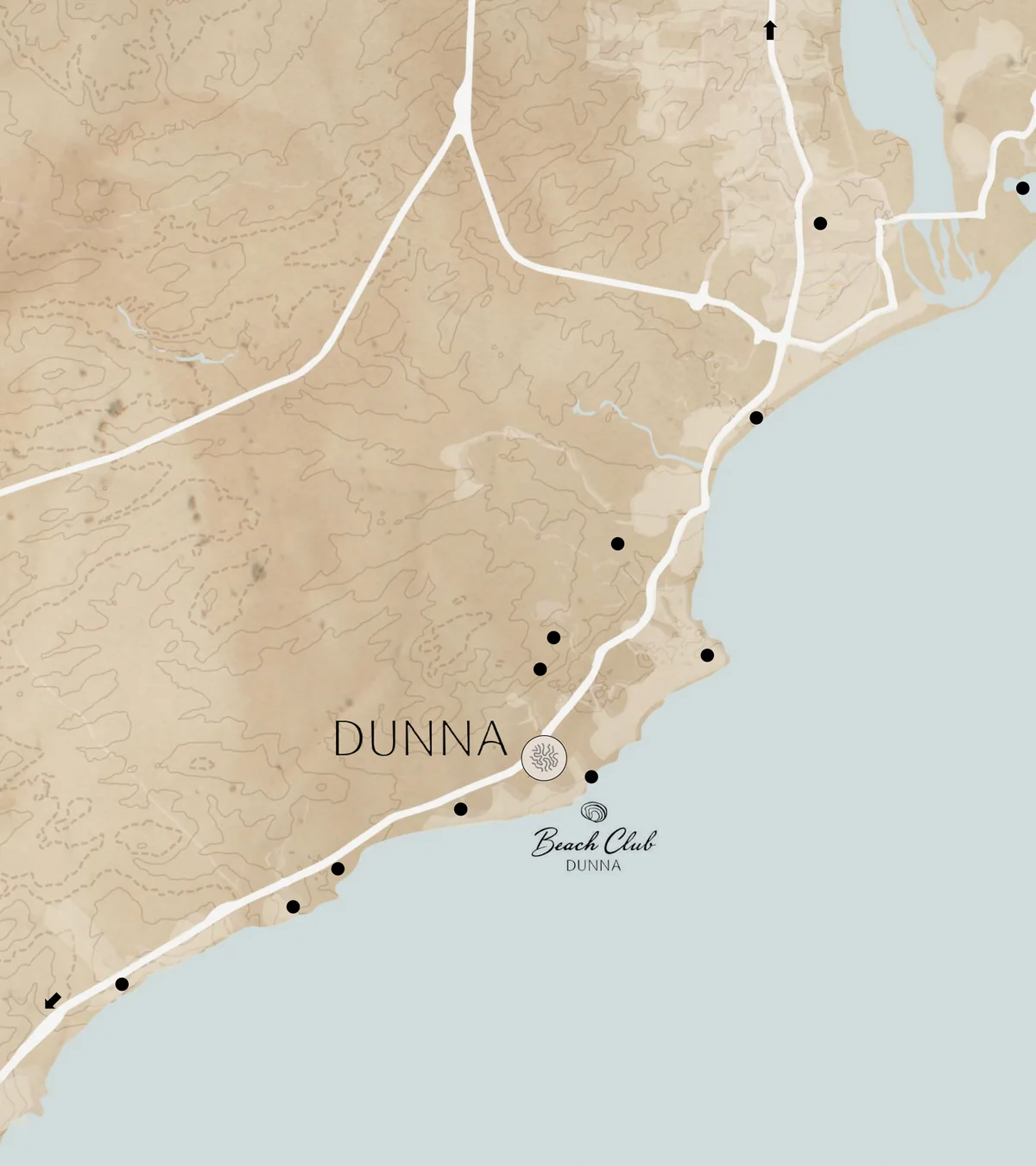 Mapa del Corredor Tur&iacute;stico de Los Cabos con la ubicaci&oacute;n de DUNNA