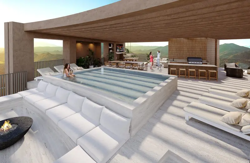 Terraza superior privada de un Penthouse con alberca